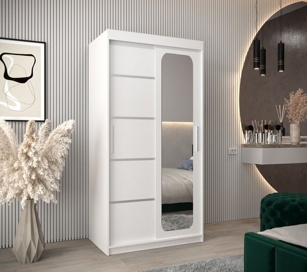 ABIKS MÖBEL Schwebetürenschrank Promo V2 Schlafzimmerschrank - mit Spiegel, Kleiderstange, Regalen
