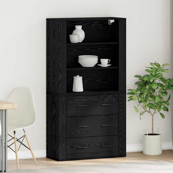 vidaXL Highboard Schwarz Eichen-Optik 80 x 33 x 150 cm Holzwerkstoff 3333081