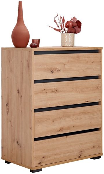 Carryhome 'LINE' Sideboard Hochkommode, Holznachbildung Eiche Artisan, 80.1 x 102.8 x 48 cm, mit 4 Schubladen