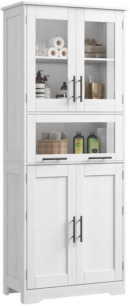 GarveeLife Badezimmerschrank Badschrank Hochschrank für Badezimmer Arbeitszimmer, Mehrzweckschrank Küchenschrank mit 4 Türen und 1 Schubladen Holz 67 x 30 x 170 cm, Weiß