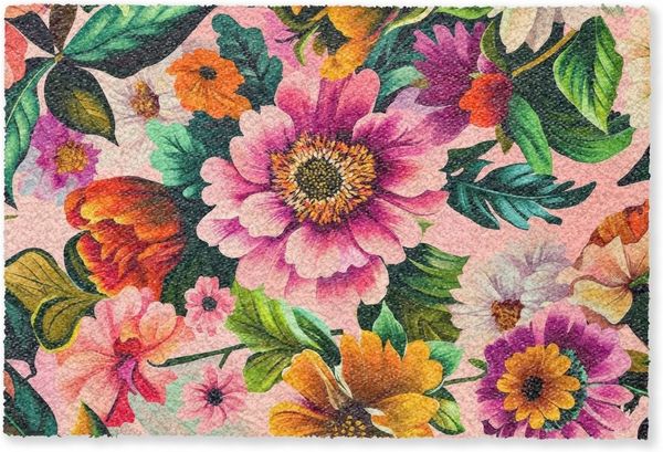 MuchoWow Fußmatte Blumen - Bunt - Rosa, Rechteckig, innen Schmutzfangmatte, Tür, Schmutzfänger Flur, Teppich 60x40 cm