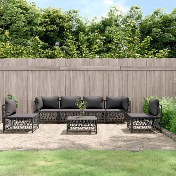 vidaXL 7-tlg. Garten-Lounge-Set mit Kissen Anthrazit Stahl 3186845