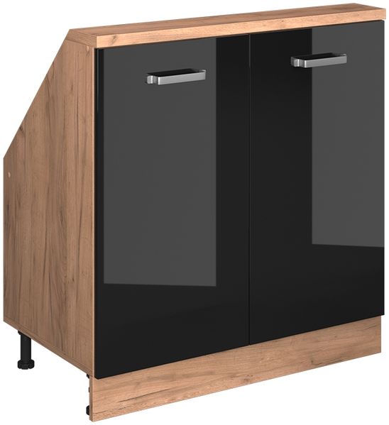 Küchenschrank für Dachschrägen R-Line Schwarz Hochglanz 80 cm mit 2 Türen Vicco