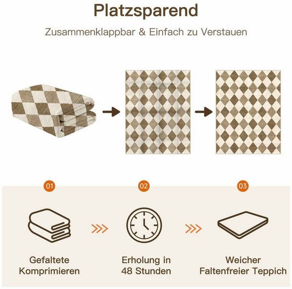 PURECOZY Teppich Kurzflor, Moderner karierter Teppich, waschbar und rutschfest, rechteckig, Höhe: 6.1 mm, geeignet für verschiedene Innenräume Bild 3