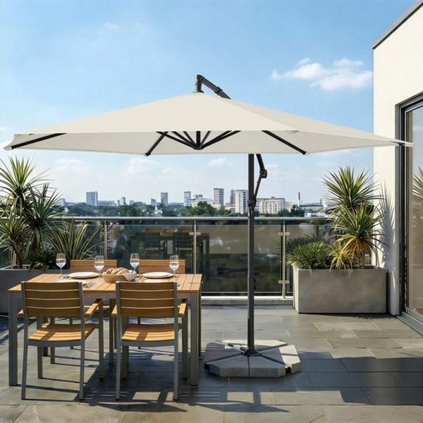 SONGMICS Ampelschirm 350 cm, UV-Schutz UPF 50+, Sonnenschirm mit Ständer, für Garten Terrasse, Kurbel, beige