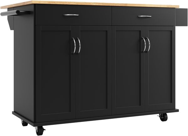 Kücheninsel, Moderne Küchenschrank buffetschrank Speisewagen mit Holzmaserung Multifunktionale Esstisch mit Speicherraum Schwarz, 106 x 50 x 90.5 cm Bild 5
