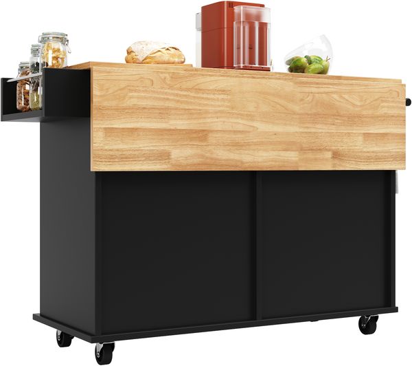 Kücheninsel, Moderne Küchenschrank buffetschrank Speisewagen mit Holzmaserung Multifunktionale Esstisch mit Speicherraum Schwarz, 106 x 50 x 90.5 cm Bild 7