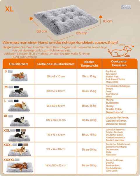 FEANDREA Hundebett, Hundekissen, langer Plüsch, weiche Polsterung, waschbar, Ombré-Grau Bild 5