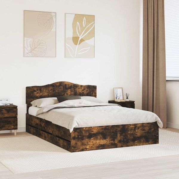 vidaXL Bettrahmen Geräucherte Eiche 140 x 200 cm Ingenieurs Holz 3413002