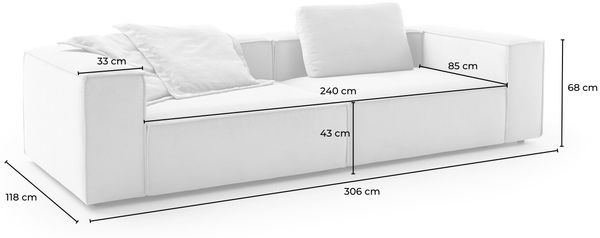 KAWOLA Sofa CARMO 3-Sitzer Feincord rosa 68 x 118 x 306 cm Bild 7
