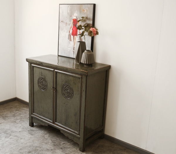 Asiatisches Schränkchen Dunkelgrau Kommode vintage Sideboard asiatisch Kolonial-Stil Antik-Stil Sideboard orientalisch Fernost shabby-chic Landhaus