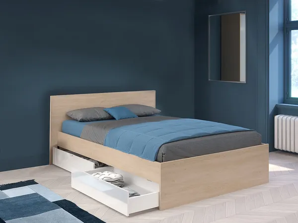 Vente-unique - VELONA Bett Holz, Platte BeigeWeiß - B 243 cm x H 82,6 cm x L 164,4 cm