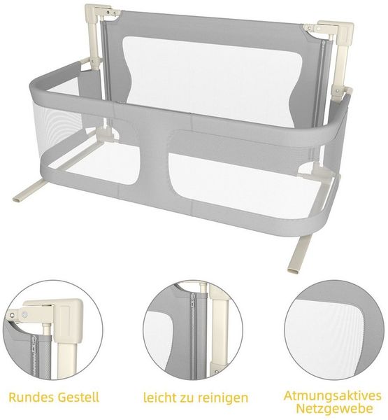 JEOBEST Bettschutzgitter Beistellbett Baby1.2M,Rausfallschutz Bett Klappbar,Elternbett Babybett, Höhenverstellbar Baby Rausfallschutz Elternbett Portable Bed Rails