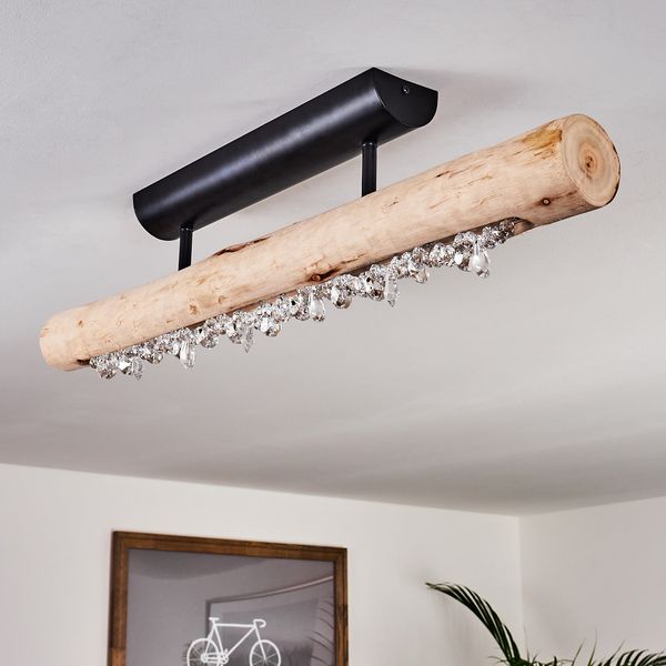 hofstein Deckenleuchte »Lipusa« längliche Deckenlampe aus Metall Schwarz und Holz, 3000 Kelvin, 1xLED 15 Watt, 1200 Lumen, über herkömmlichen Lichtschalter dimmbar
