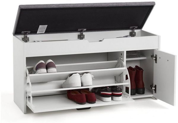 Mondeer Schuhbank Schuhhocker, mit Sitzfläche, mit Klappschublade, 100 x 30 x 52 cm, Weiß + Grau