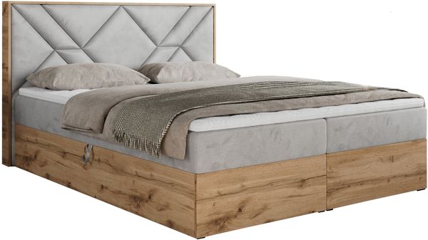 Boxspringbett mit Kopfteil und Topper, Polsterbett - GUNAR - 160 x 200 cm - Hellgrau Velvet - H3 - Topper Visco Bild 4