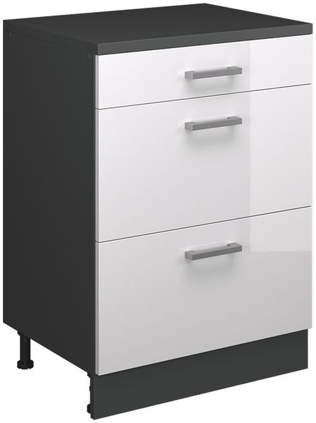 Erweiterungskommode Rion Weiß Hochglanz/Anthrazit 60 x 46 cm ohne Schräge mit 3 Schubladen Vicco