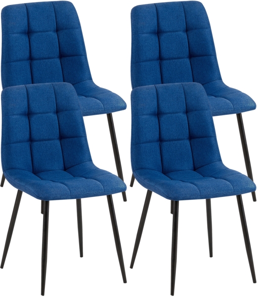 CLP 4er Set Esszimmerstühle Antibes Stoff gesteppt und gepolstert,blau