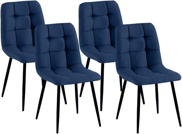 CLP 4er Set Esszimmerstühle Antibes Stoffbezug gepolstert mit Rückenlehne bis 150 kg,blau
