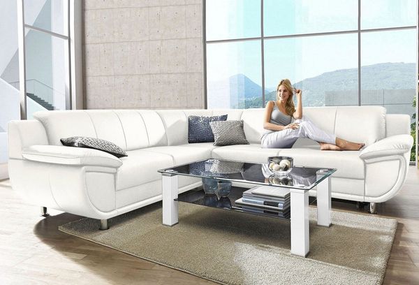 TRENDMANUFAKTUR Ecksofa Rondo wahlweise mit Schlaffunktion, bequeme Armlehnen, L-Form, wahlw. mit Federkern, Füße chromfarben, Unser Dauertiefpreis