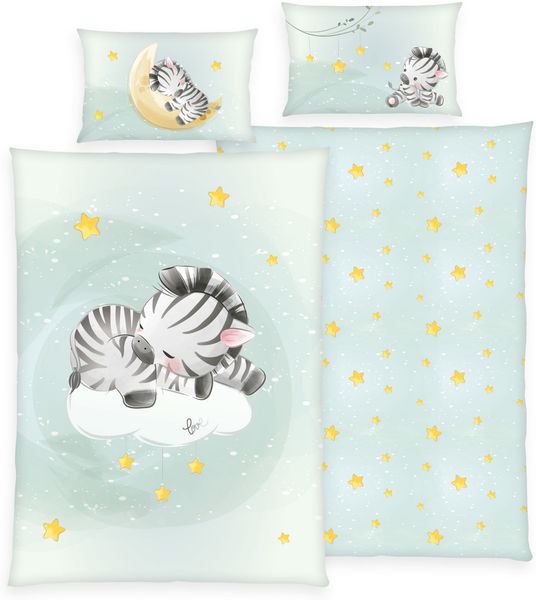 Herding Baby Kinder Renforce Bettwäsche Zebra Sterne blau 100x135 cm
