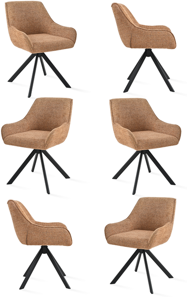 GOEURVANT 1178 Esszimmerstühle 6er-Set, 360° Drehbar, Chenille - Orange