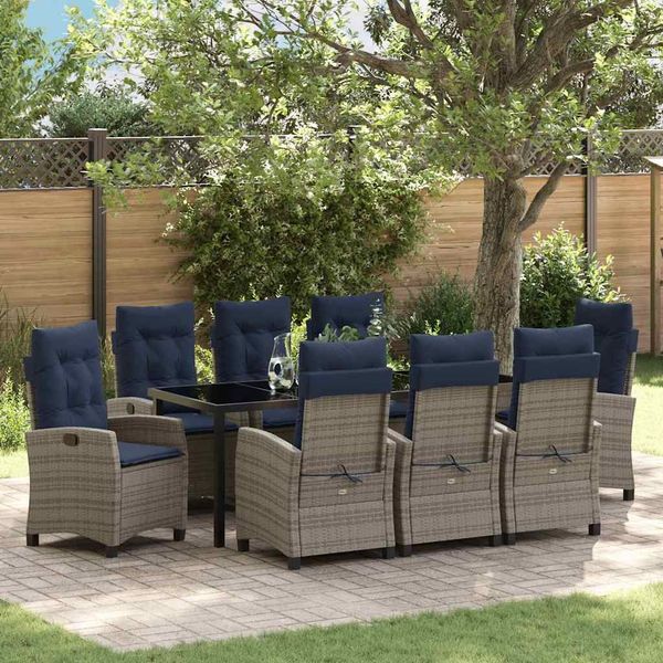 vidaXL Garten Essgruppe mit Kissen 9 pcs Grau Poly-Rattan 3380469