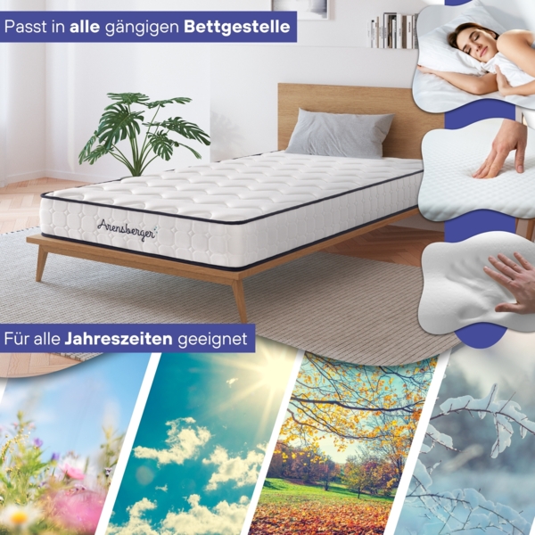 Arensberger LENA Federkernmatratze mit Memoryschaum | 140x200cm Höhe 21cm | Härtegrad H3| HR Taschenfederkern Matratze | Rollmatratze Bild 6