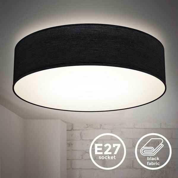 B.K.Licht - Deckenlampe mit Lampenschirm aus Stoff, E27 Fassung, max. 40 Watt, Deckenleuchte, Lampe, Wohnzimmerlampe, Schlafzimmerlampe, Küchenlampe, Deckenbeleuchtung, 38x10 cm, Schwarz