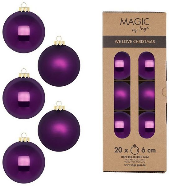 MAGIC by Inge Weihnachtsbaumkugel, Weihnachtskugeln Glas 6cm 20 Stück - Purple Symphony