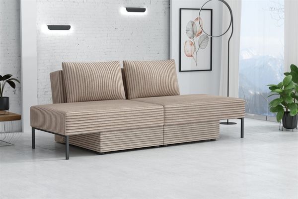 Sofa mit Schlaffunktion GORKA 3in1 – Bett, Liege & Sofa in Stoff Velo Beige