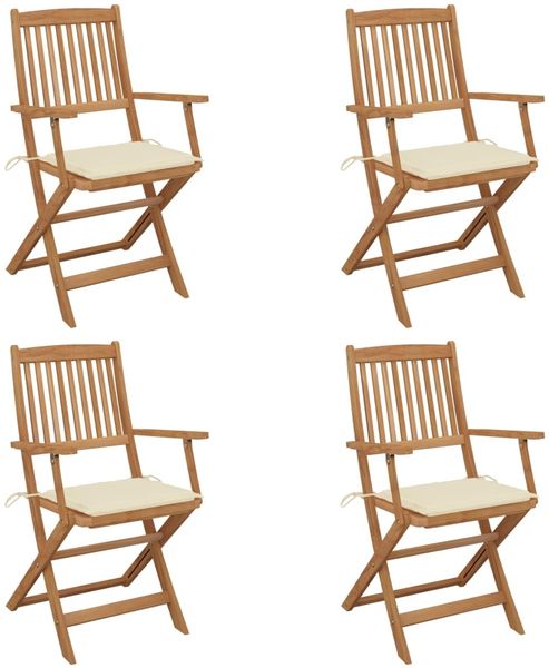 vidaXL Klappbare Gartenstühle 4 Stk. mit Kissen Massivholz Akazie 3064619