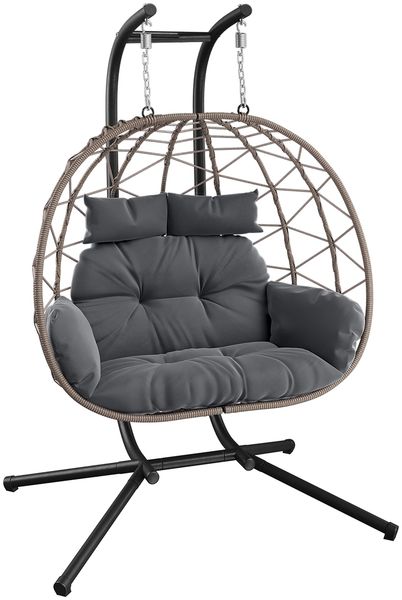 STEELSØN 'Alarian' XXL Doppelhängesessel mit Metallgestell, höhenverstellbar und faltbar, wetterfest, Polyrattan, dunkelgrau/grau-meliert, bis 220 kg belastbar, Hängesessel inkl. Kissen, für 2 Personen geeignet Bild 13