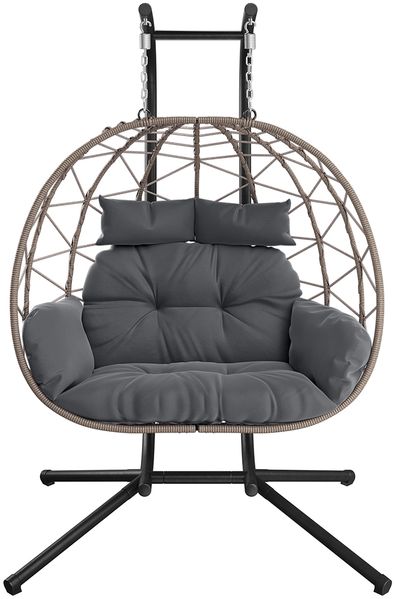 STEELSØN 'Alarian' XXL Doppelhängesessel mit Metallgestell, höhenverstellbar und faltbar, wetterfest, Polyrattan, dunkelgrau/grau-meliert, bis 220 kg belastbar, Hängesessel inkl. Kissen, für 2 Personen geeignet Bild 12