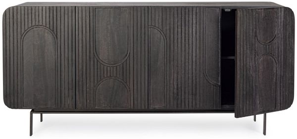 Sideboard Saris aus Mangoholz, modernes Design, Schwarz, 180 cm, Türen mit Magnetverschluss Bild 2