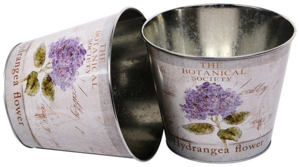 UNUS GARDEN Blumentopf Topf Zink rund Hortensie 2er Set (Zinktopf 2er Set vintage)