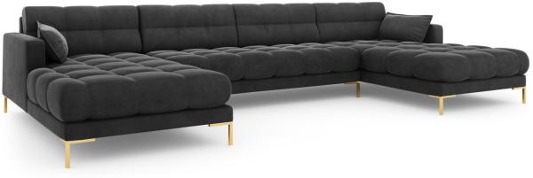 Micadoni Panorama-Sofa Mamaia 6-Sitzer Samt Bluvel Dunkelgrau goldene Beine
