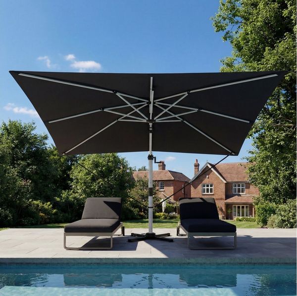 HOMALL Sonnenschirm 300x400 cm Ampelschirm mit Ständer, 360 Grad drehbar, UV-Schutz 50+, 300*400CM, φ330CM, 270*270CM, Gewicht 18-28KG, faltbar, geeignet für Garten, Terrasse, Schwimmbad