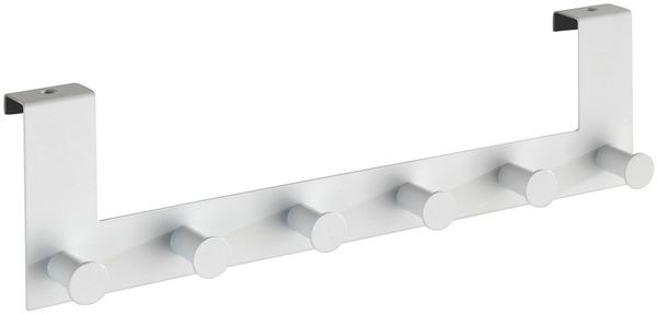 WENKO Türgarderobe Mod. Celano, Hakenleiste mit 6 Haken aus lackiertem Stahl für Türfalzstärken bis 2 cm, schwere Qualität, 39 x 11 x 5,5 cm, Weiß