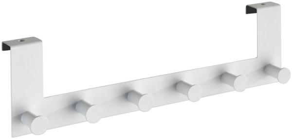 WENKO Türgarderobe Mod. Celano, Hakenleiste mit 6 Haken aus lackiertem Stahl für Türfalzstärken bis 2 cm, schwere Qualität, 39 x 11 x 5,5 cm, Weiß