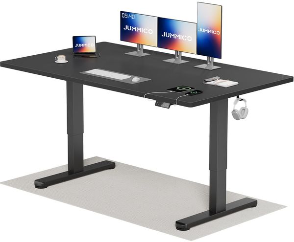 JUMMICO Höhenverstellbarer Schreibtisch 180x80 cm Einteilige Tischplatte, Elektrisch mit 2 Motoren, 120 kg Traglast, 72-120 cm Höhenbereich, 7-Tasten Touchscreen mit Memory & USB-C