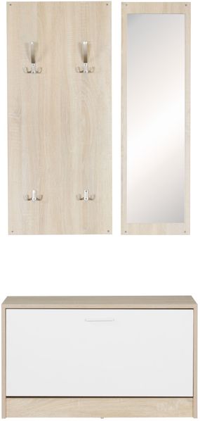 Wand-Garderobe SALERNO mit Spiegel & Schuhschrank Spanplatte sonoma, Moderne Flur-Kompaktgarderobe für Jacken & Schuhe, Komplettgarderobe