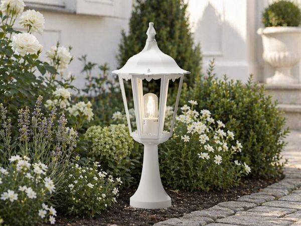 LED Sockelleuchte aus Aluminium Weiß, antike E27 Gartenlaterne, Höhe 55cm