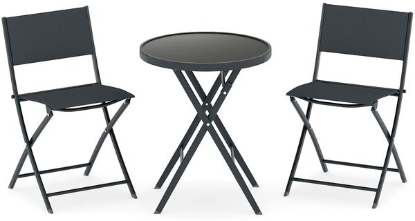 3-teiliges klappbares Bistro-Set Gartensitzgruppe mit atmungsaktivem Stoffsitz & gehärteter Glastischplatte Schwarz