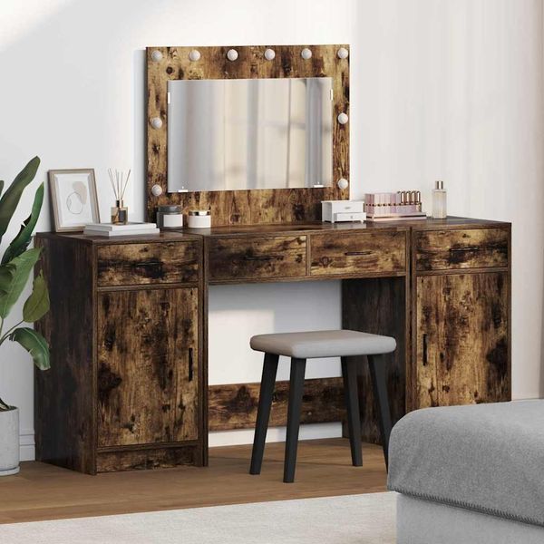 vidaXL Schminktisch mit Spiegelbeleuchtung 3 pcs Braun Holzwerkstoff 3334249