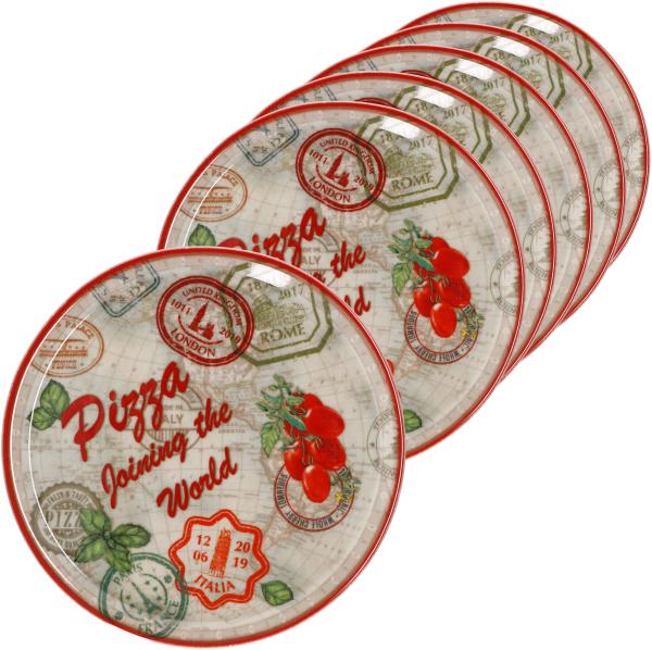 6er Set Pizzateller Rom rot Ø 31,5 cm Servier-Platte XL-Teller Porzellan