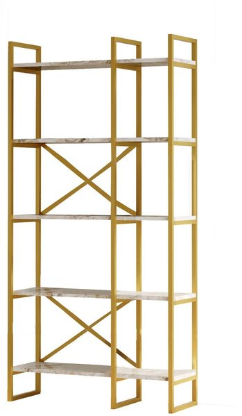 Dmora Bücherregal Zephirine, Büroregal, Mobiler Buchhalter, Bücherbrett, 88x30 h175 cm, Grau und Marmor