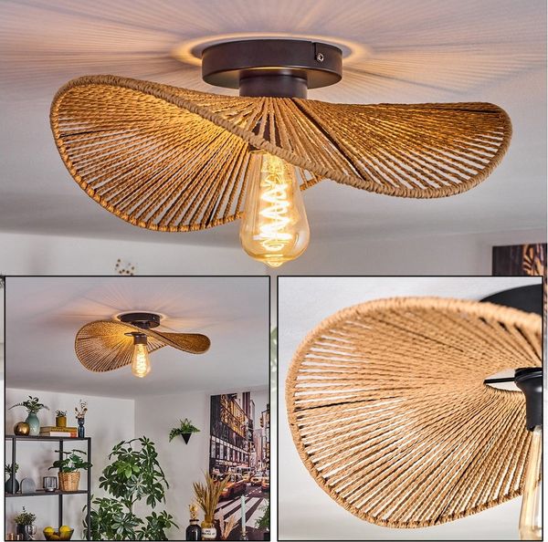 hofstein Deckenleuchte Deckenlampe aus Metall/Papiergeflecht in Schwarz/Naturfarben, ohne Leuchtmittel, moderne Deckenleuchte im Boho-Design mit Lichteffekt, E27