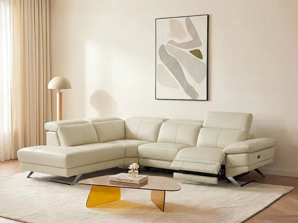 Vente-unique - PUNO Sofa Leder Beige - B 239 cm x H 76 cm x L 299 cm