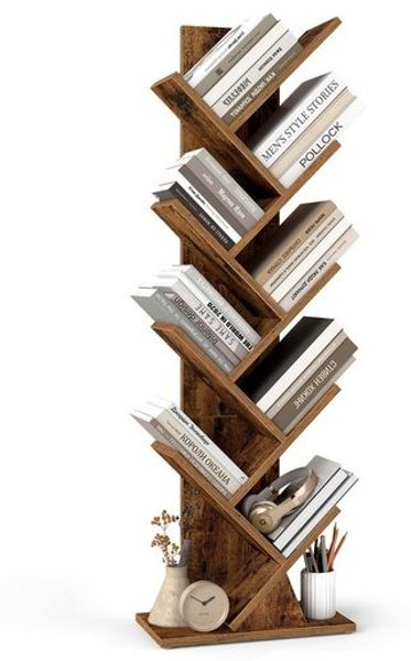 VASAGLE Standregal in Baumform, Bücherregal, 20 x 38 x 115,2 cm, braun